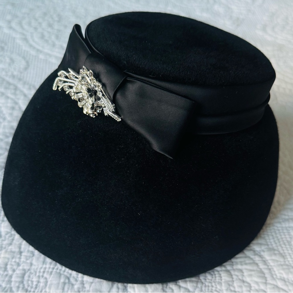 1950s Cloche Black Hat with Silver Accent